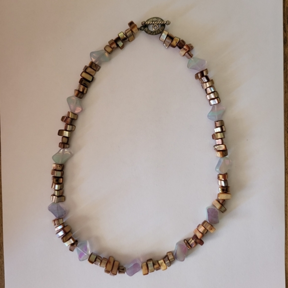 Handmade Brown and Opalescent Stone Necklace